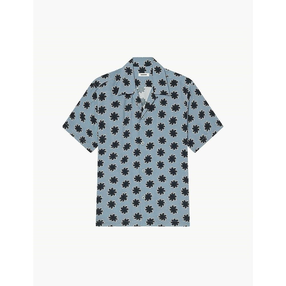 Sandro Cold Flower Shirt Mens Size S Blue Print Collared Button Front Viscose